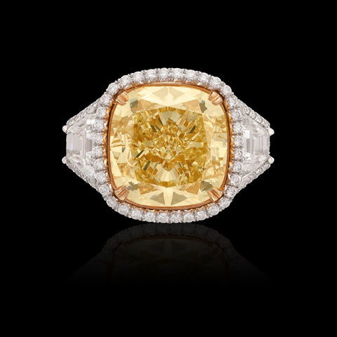 Stunning Fancy Yellow 15.37ct Cushion Diamond Ring