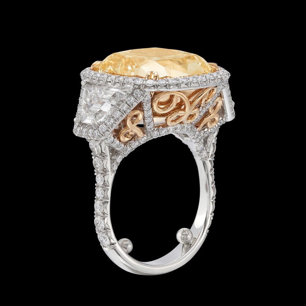 Stunning Fancy Yellow 15.37ct Cushion Diamond Ring