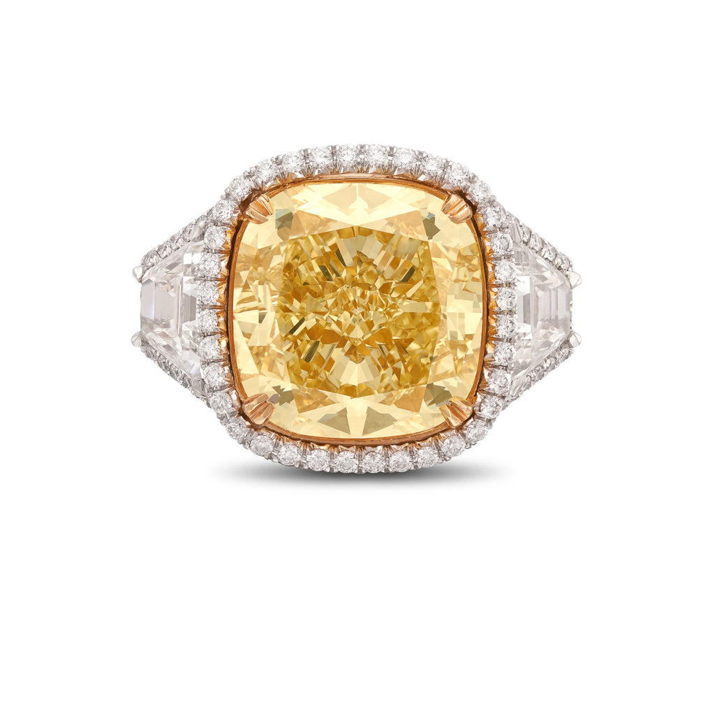 Stunning Fancy Yellow 15.37ct Cushion Diamond Ring