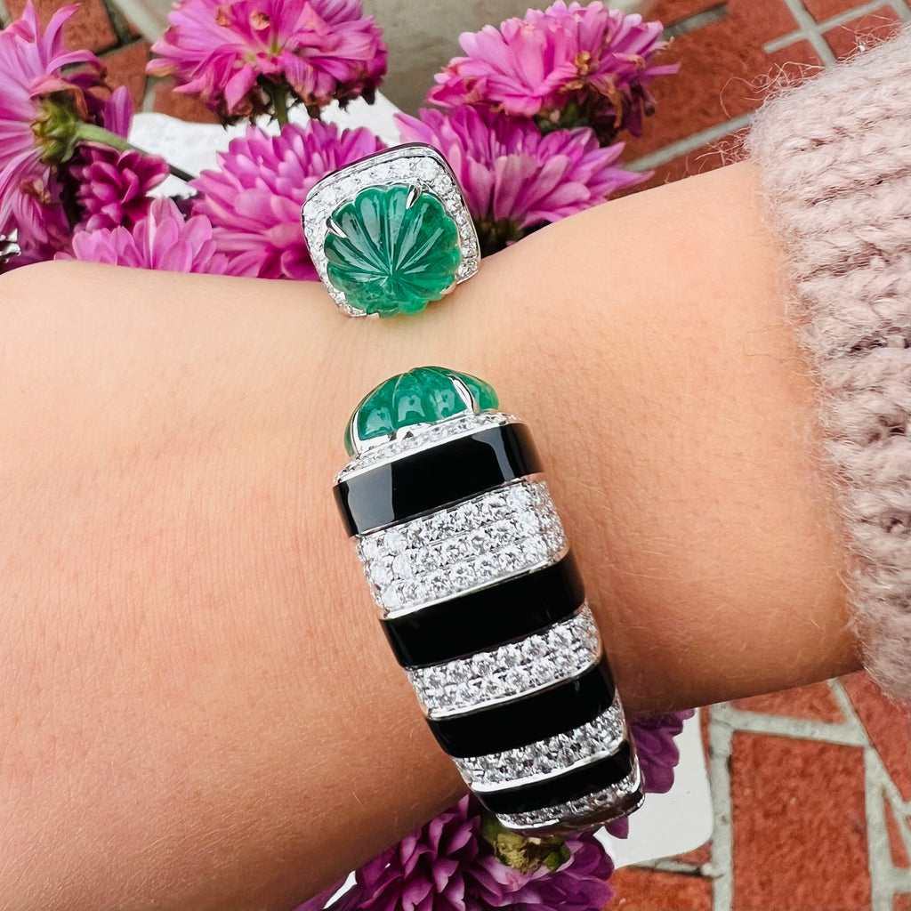 Gorgeous 18k White Gold, Emerald and Diamond Cuff Bracelet