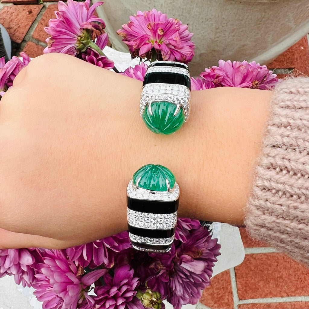 Gorgeous 18k White Gold, Emerald and Diamond Cuff Bracelet