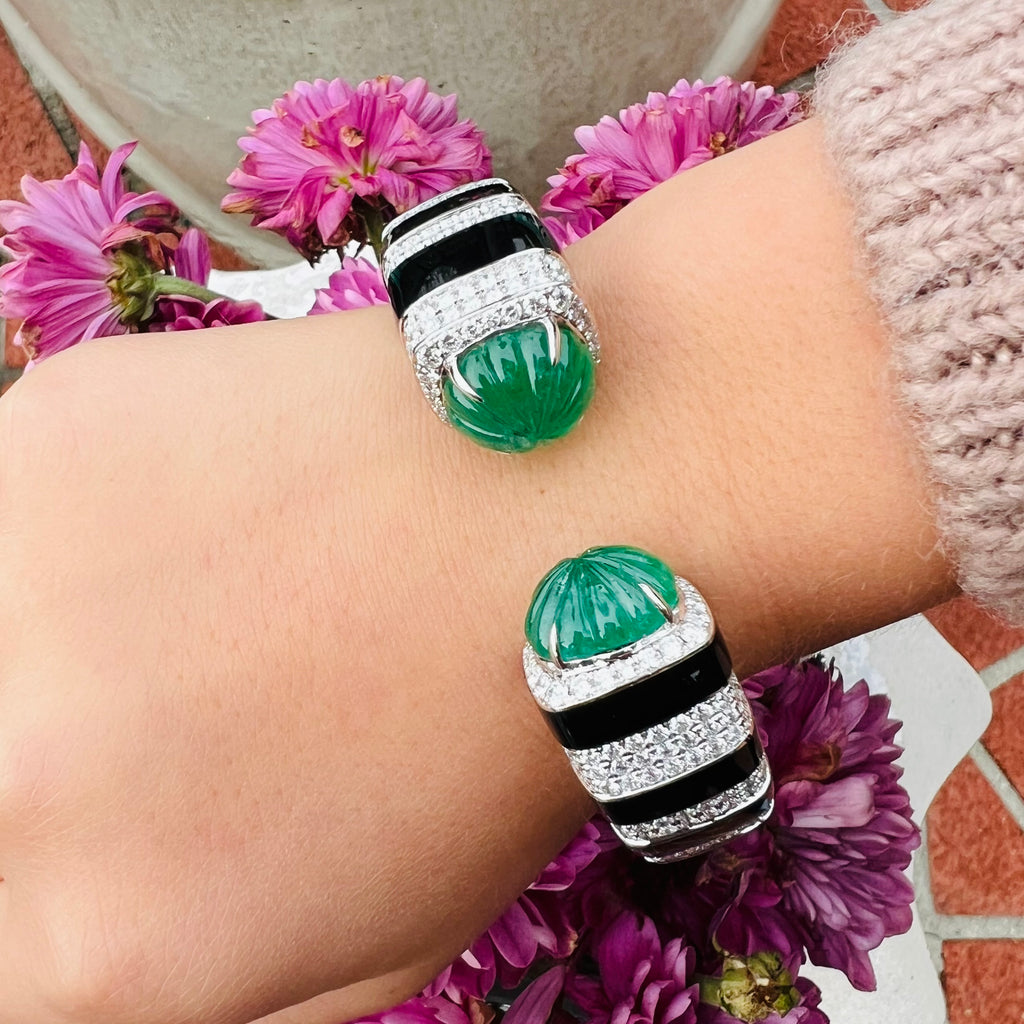 Gorgeous 18k White Gold, Emerald and Diamond Cuff Bracelet