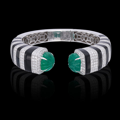 Gorgeous 18k White Gold, Emerald and Diamond Cuff Bracelet