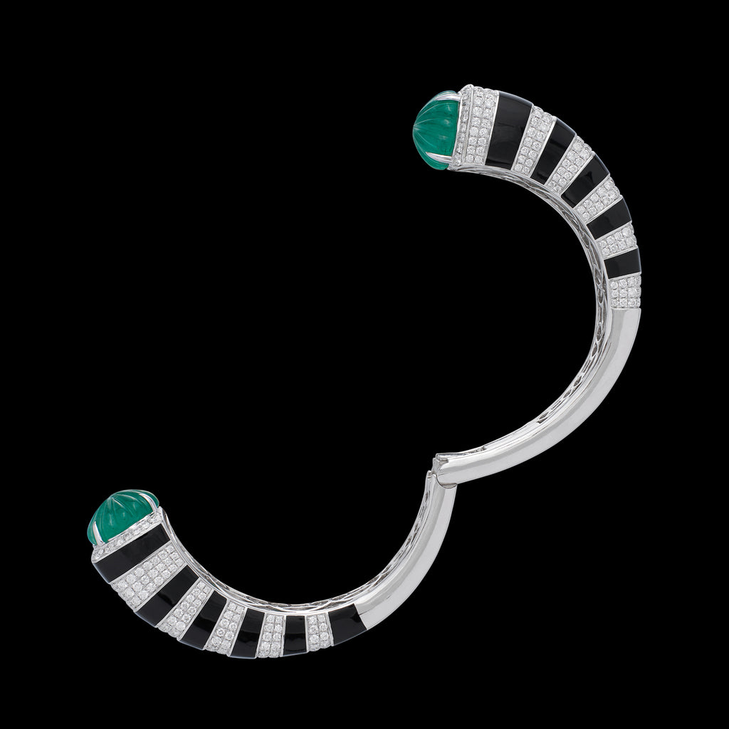 Gorgeous 18k White Gold, Emerald and Diamond Cuff Bracelet