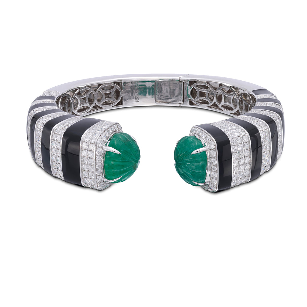 Gorgeous 18k White Gold, Emerald and Diamond Cuff Bracelet