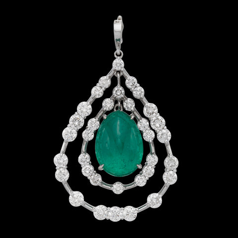 18k White Gold, Emerald and Diamond Pendant-Enhancer