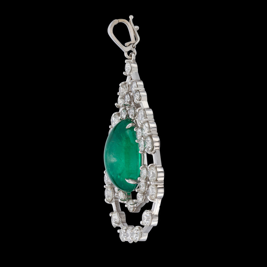 18k White Gold, Emerald and Diamond Pendant-Enhancer