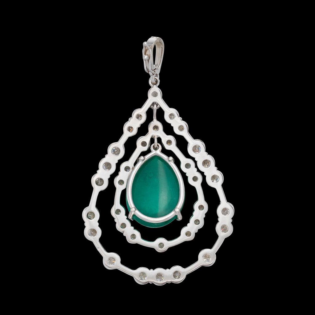 18k White Gold, Emerald and Diamond Pendant-Enhancer