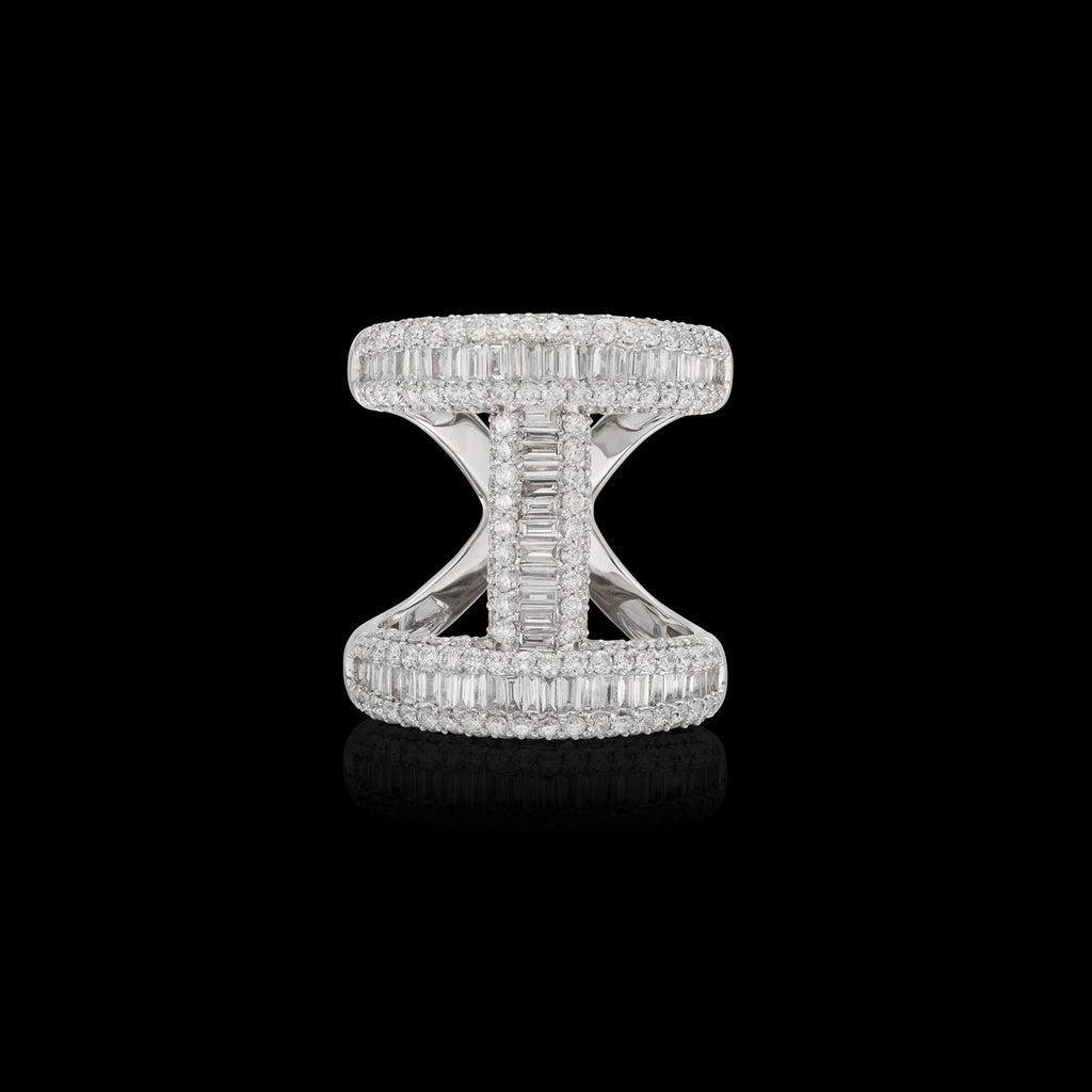 18k White Gold and Diamond Vertical Bar Ring