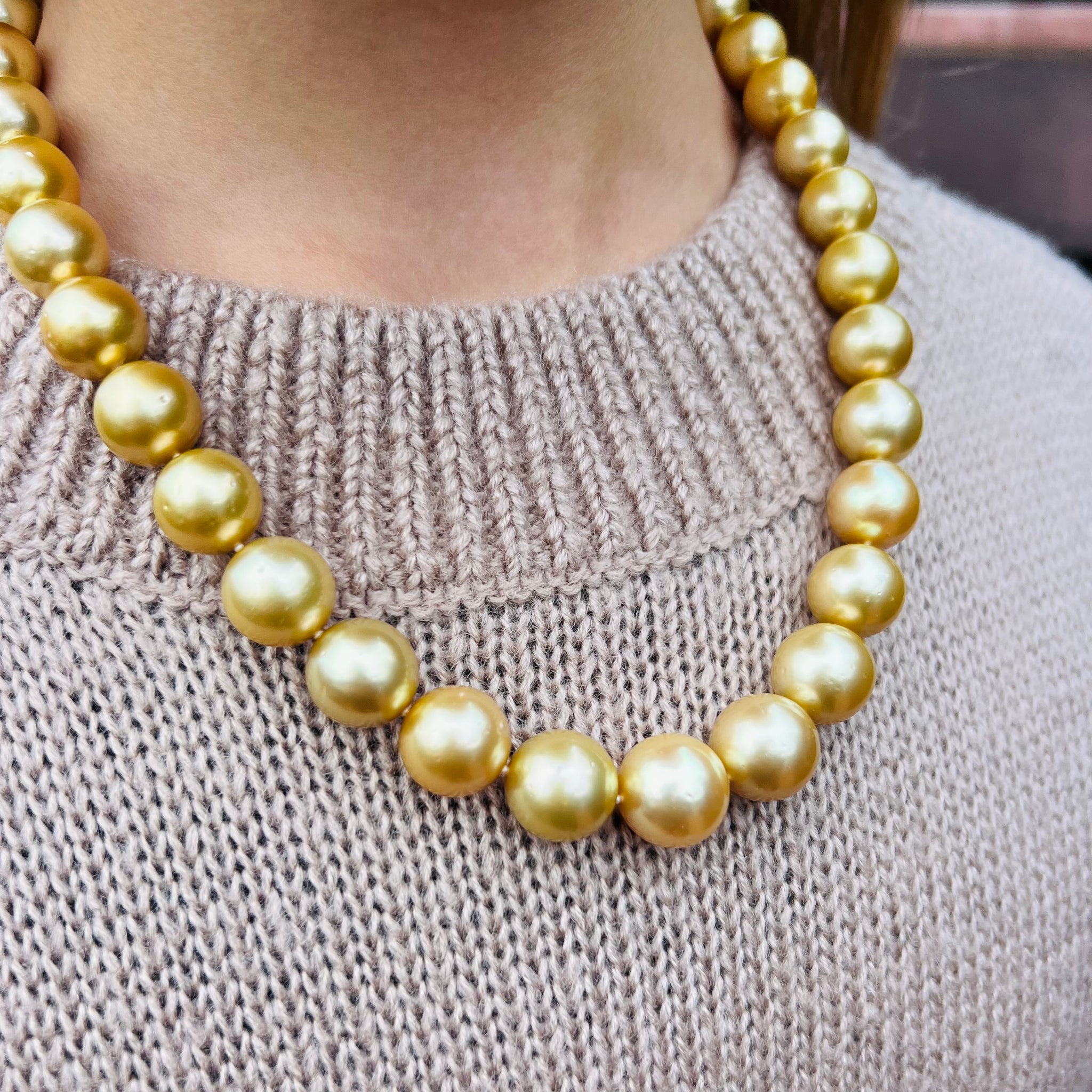 14K Gold Plated Pearl Necklace Rare Huge 13-15mm Real South Sea Round ...