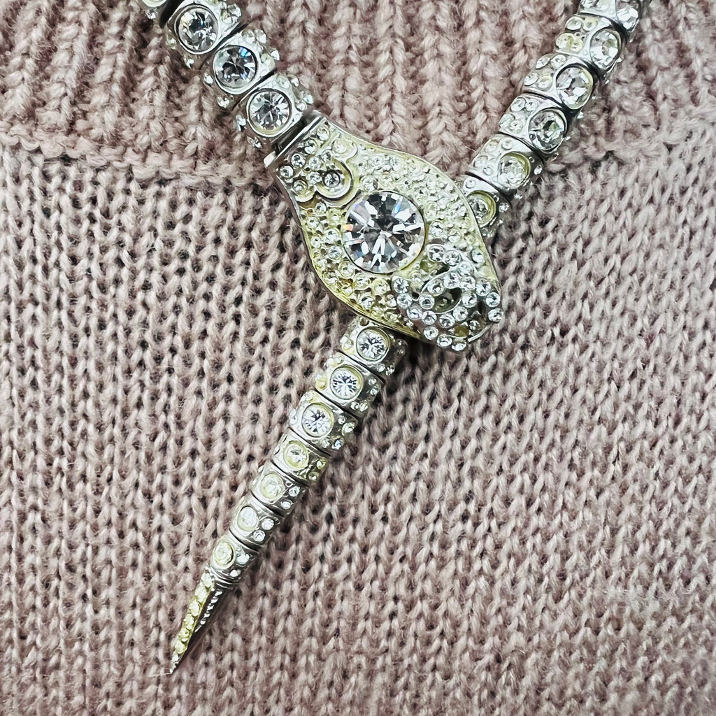 Chanel Silver Tone Rhinestone Snake Necklace