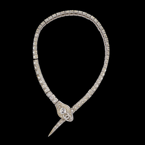 Chanel Silver Tone Rhinestone Snake Necklace