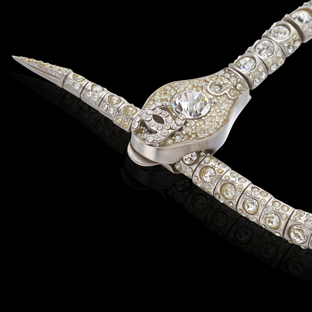 Chanel Silver Tone Rhinestone Snake Necklace