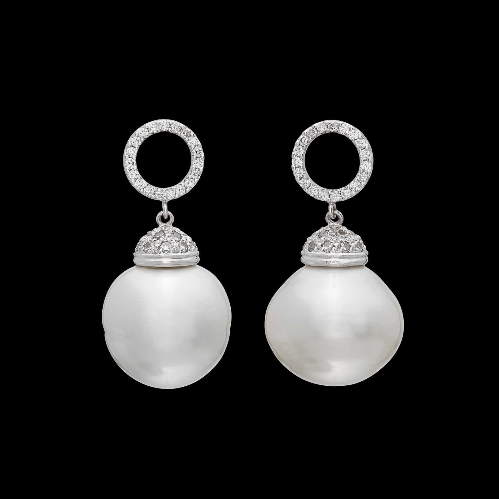 18k White Gold, South Sea Pearl & Diamond Earring Jackets - 66mint Fine Estate Jewelry 18k White Gold, South Sea Pearl & Diamond Earring Jackets - 66mint Fine Estate Jewelry