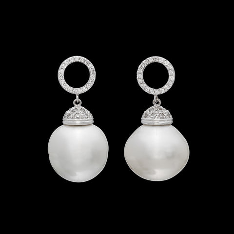 18k White Gold, South Sea Pearl & Diamond Earring Jackets
