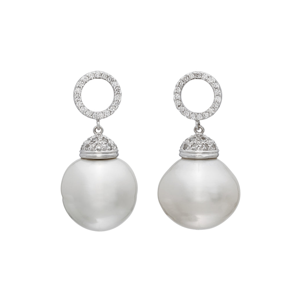 18k White Gold, South Sea Pearl & Diamond Earring Jackets