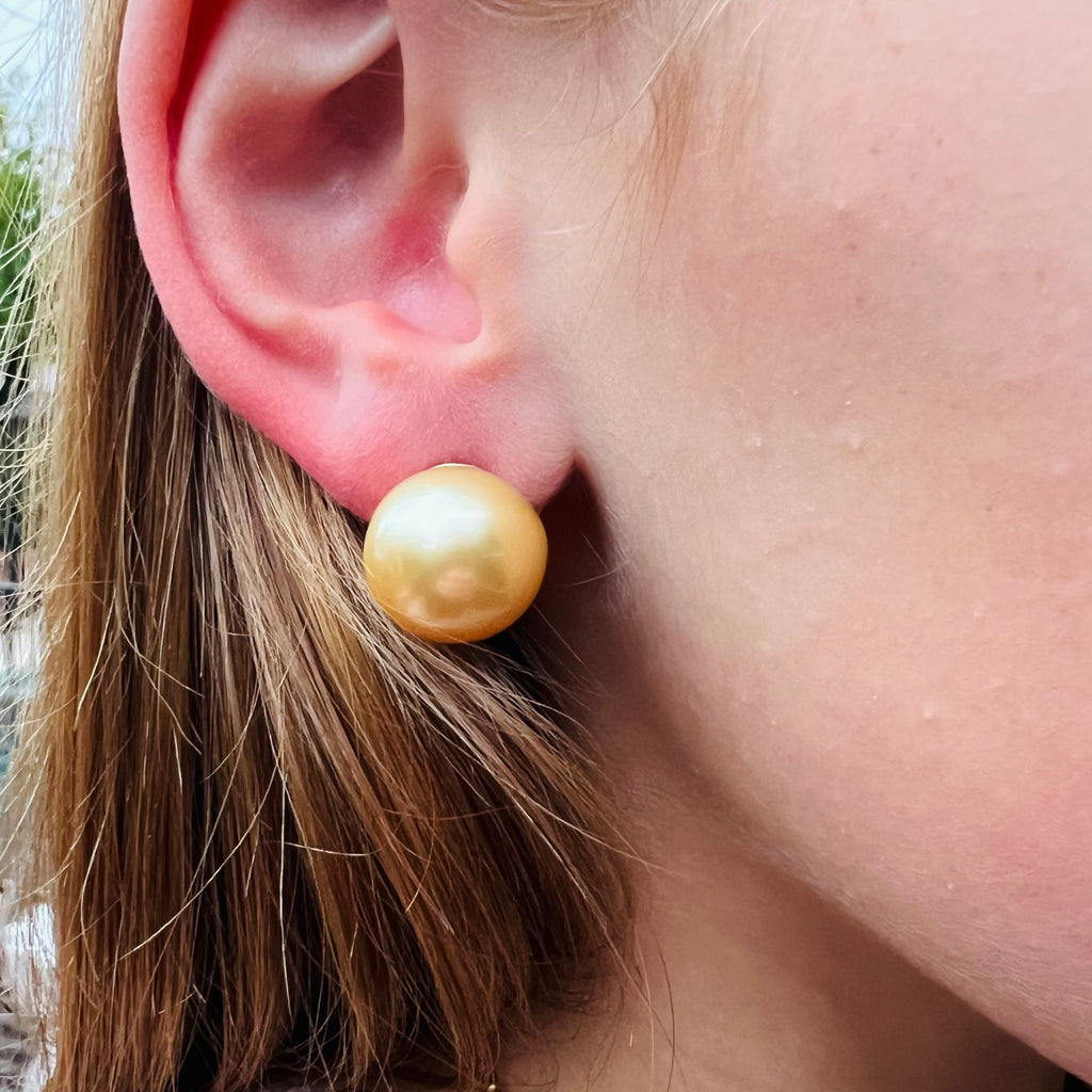 14k Gold and Golden South Sea Cultured Pearl Earrings