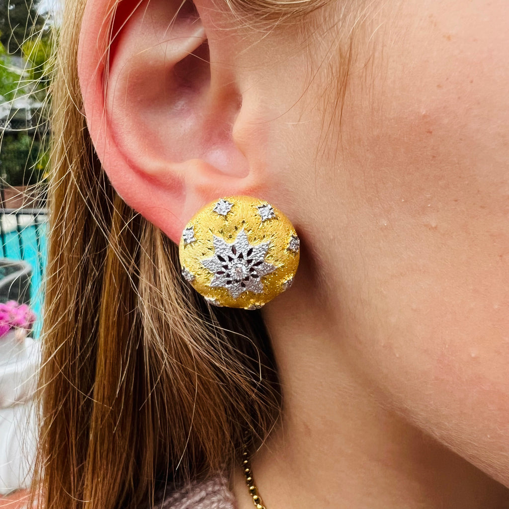 18k Two Tone and Diamond Earrings