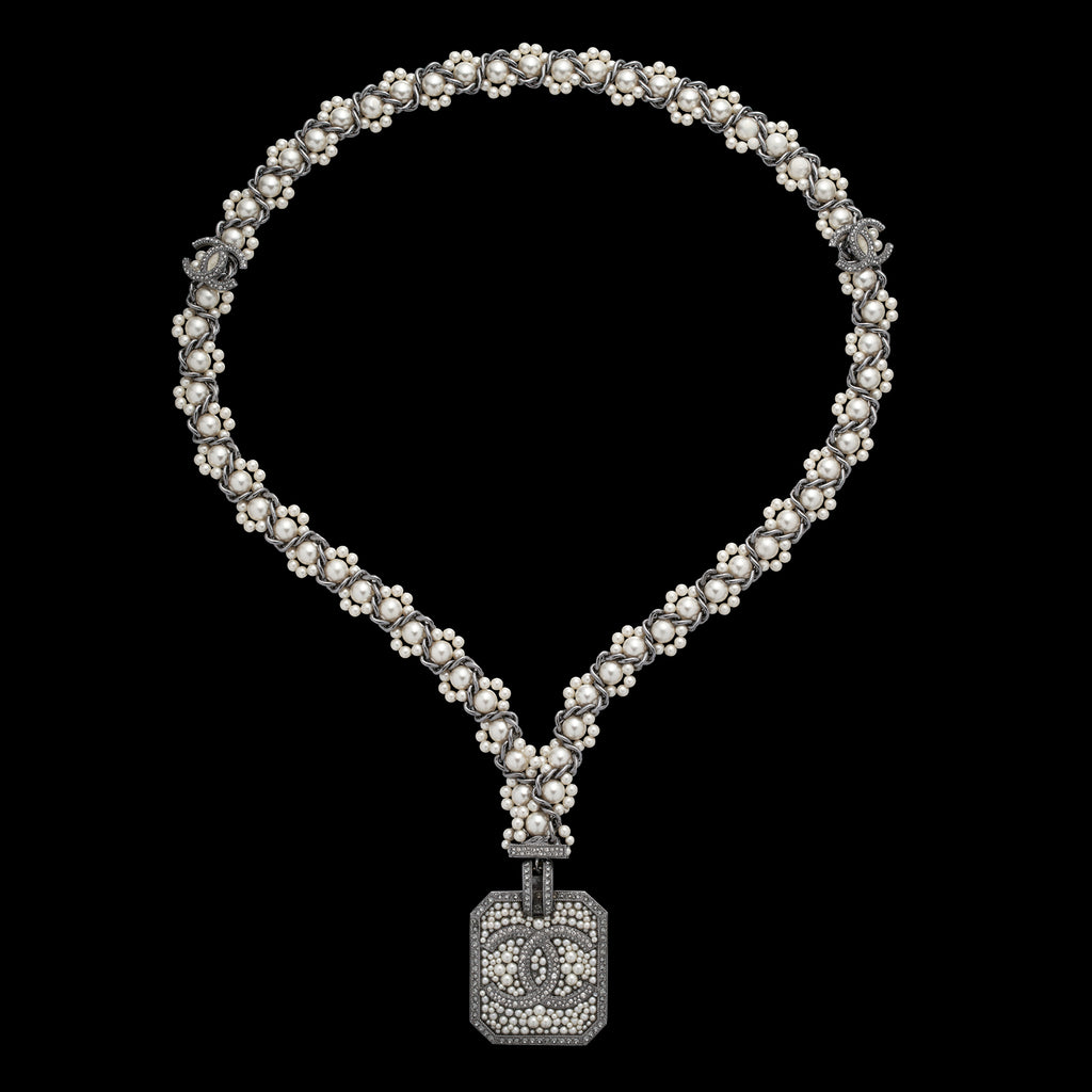 Chanel Faux Pearl & Strass CC Lanyard Pendant Necklace