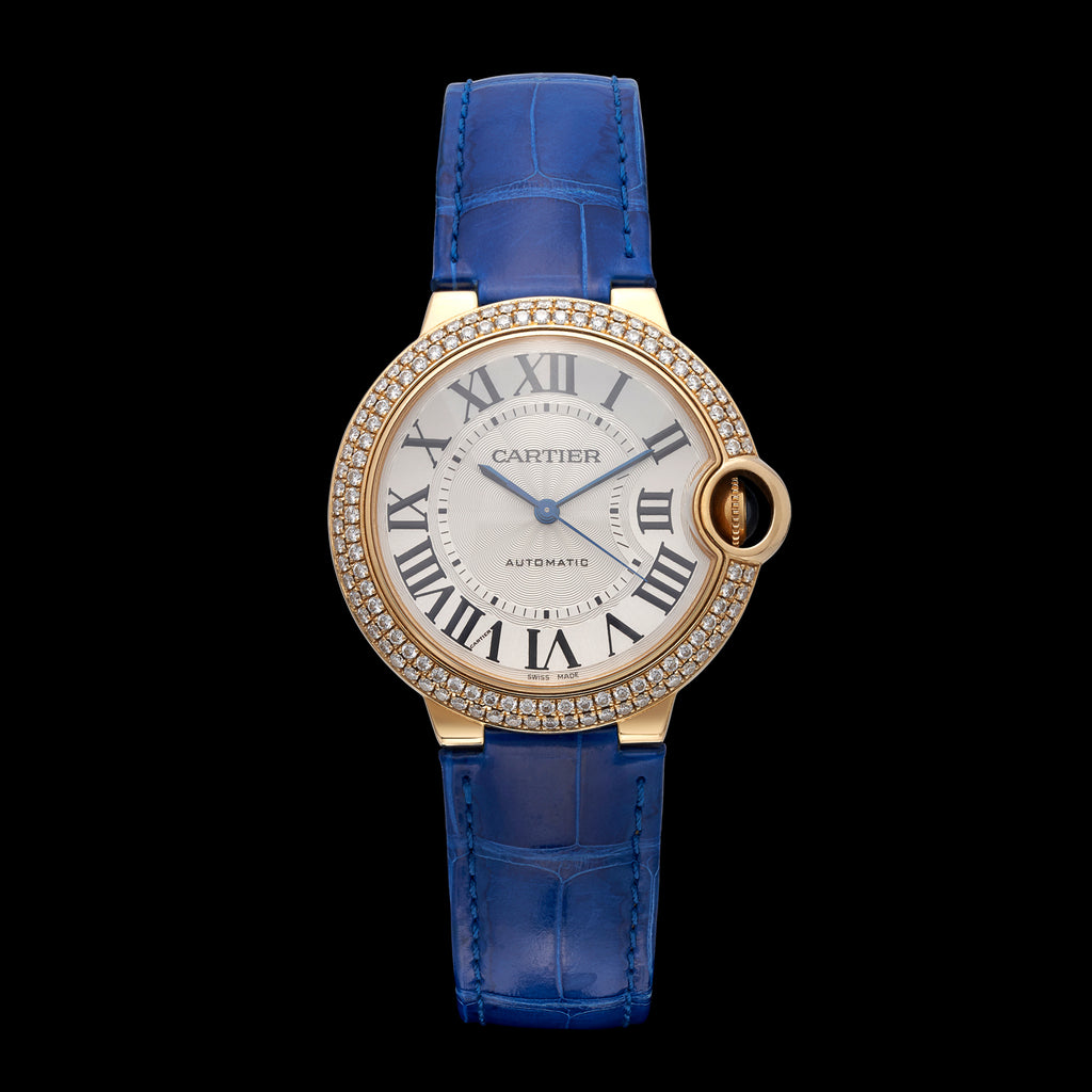 Cartier 18k Yellow Gold & Diamond Ballon Blue Wristwatch