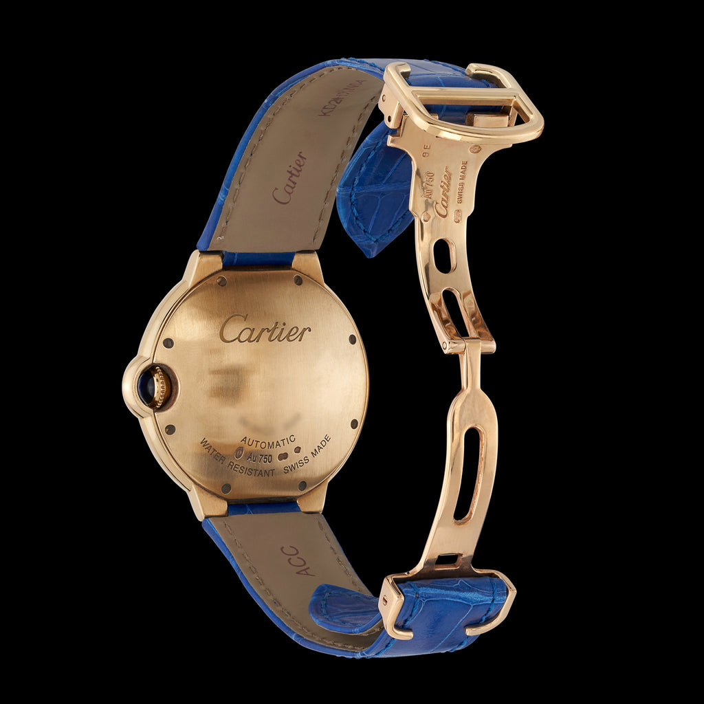 Cartier 18k Yellow Gold & Diamond Ballon Blue Wristwatch