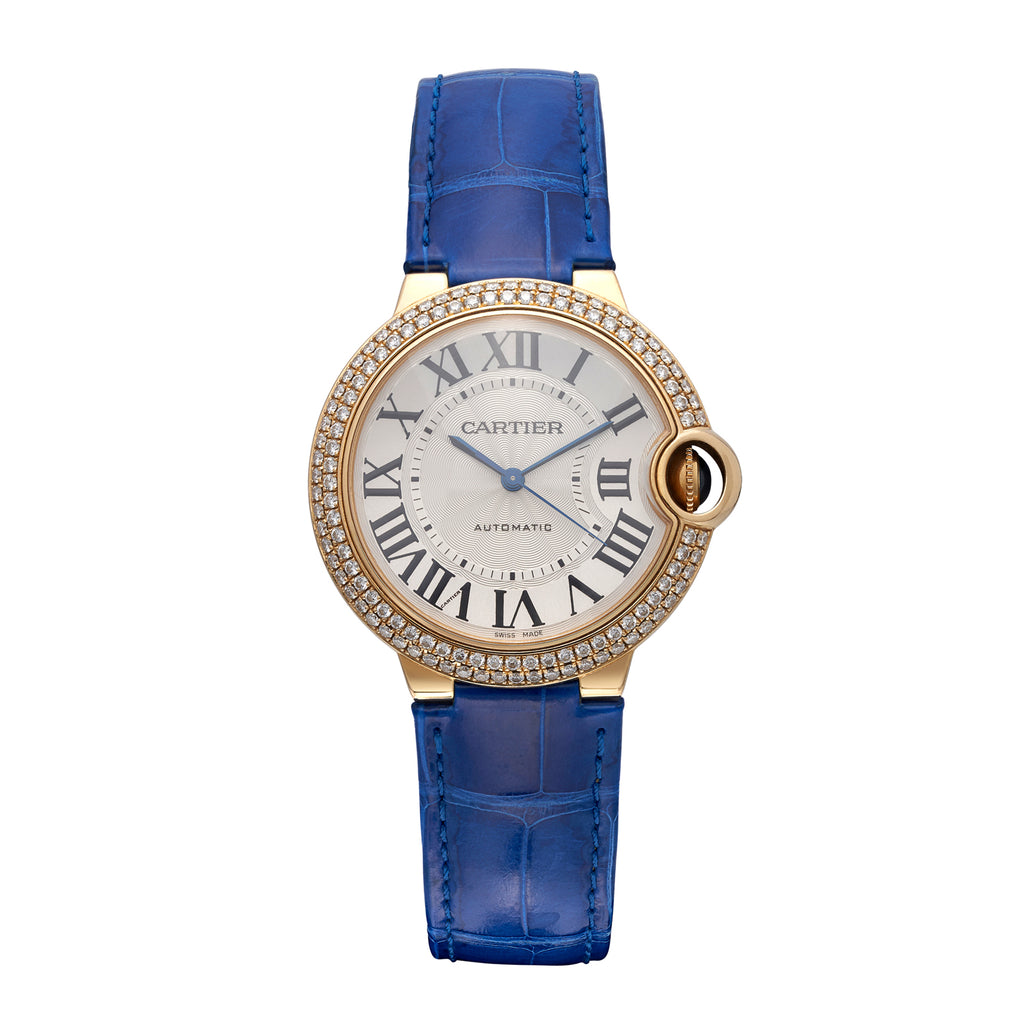 Cartier 18k Yellow Gold & Diamond Ballon Blue Wristwatch