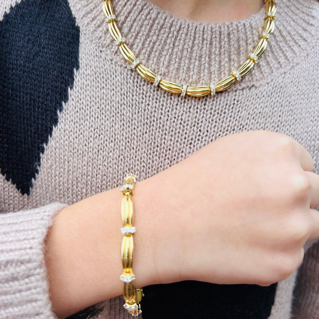 Tiffany & Co. 18k Gold Diamond Necklace & Bracelet Set