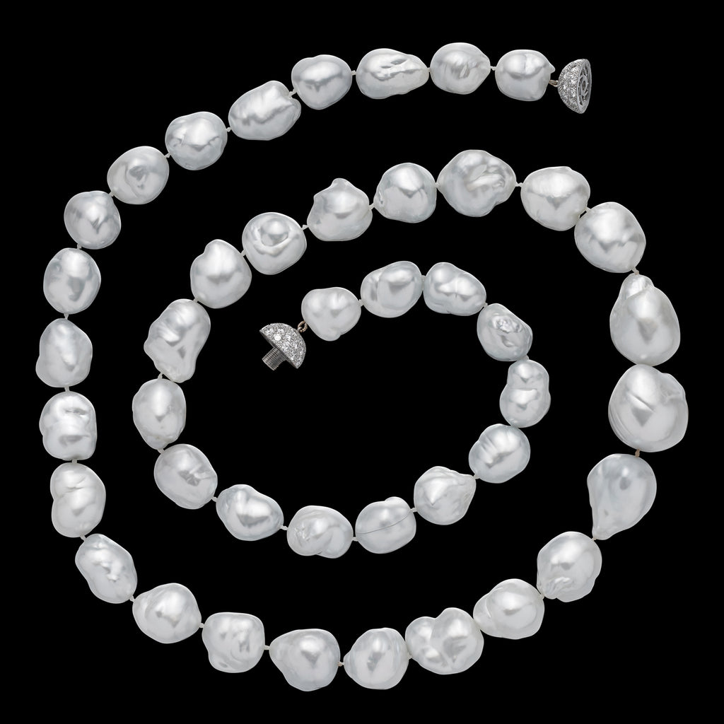 Magnificent Baroque South Sea Cultured Pearl & Diamond Necklace