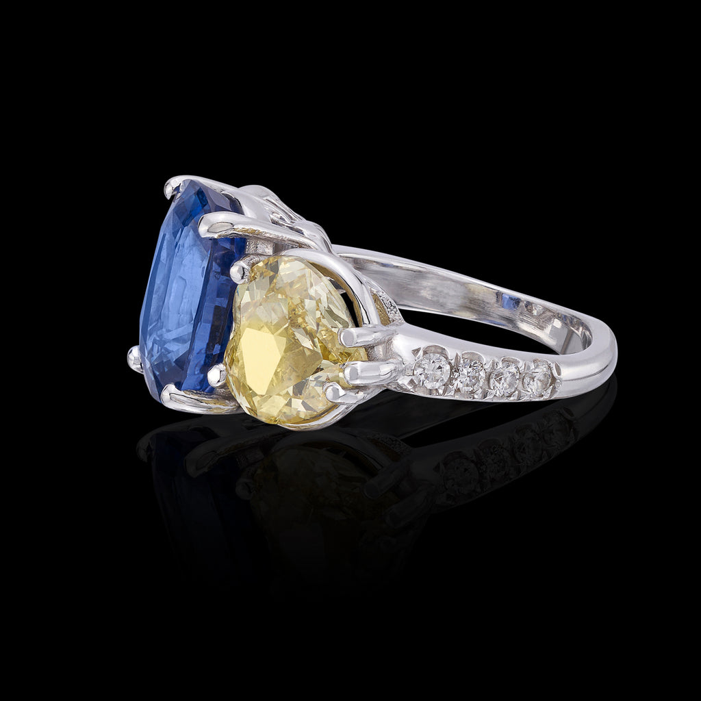 Spectacular Custom Sapphire ,Yellow & White Heart Diamond Ring