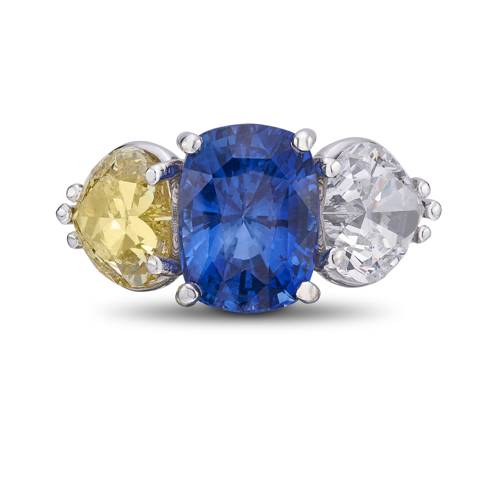 Spectacular Custom Sapphire ,Yellow & White Heart Diamond Ring