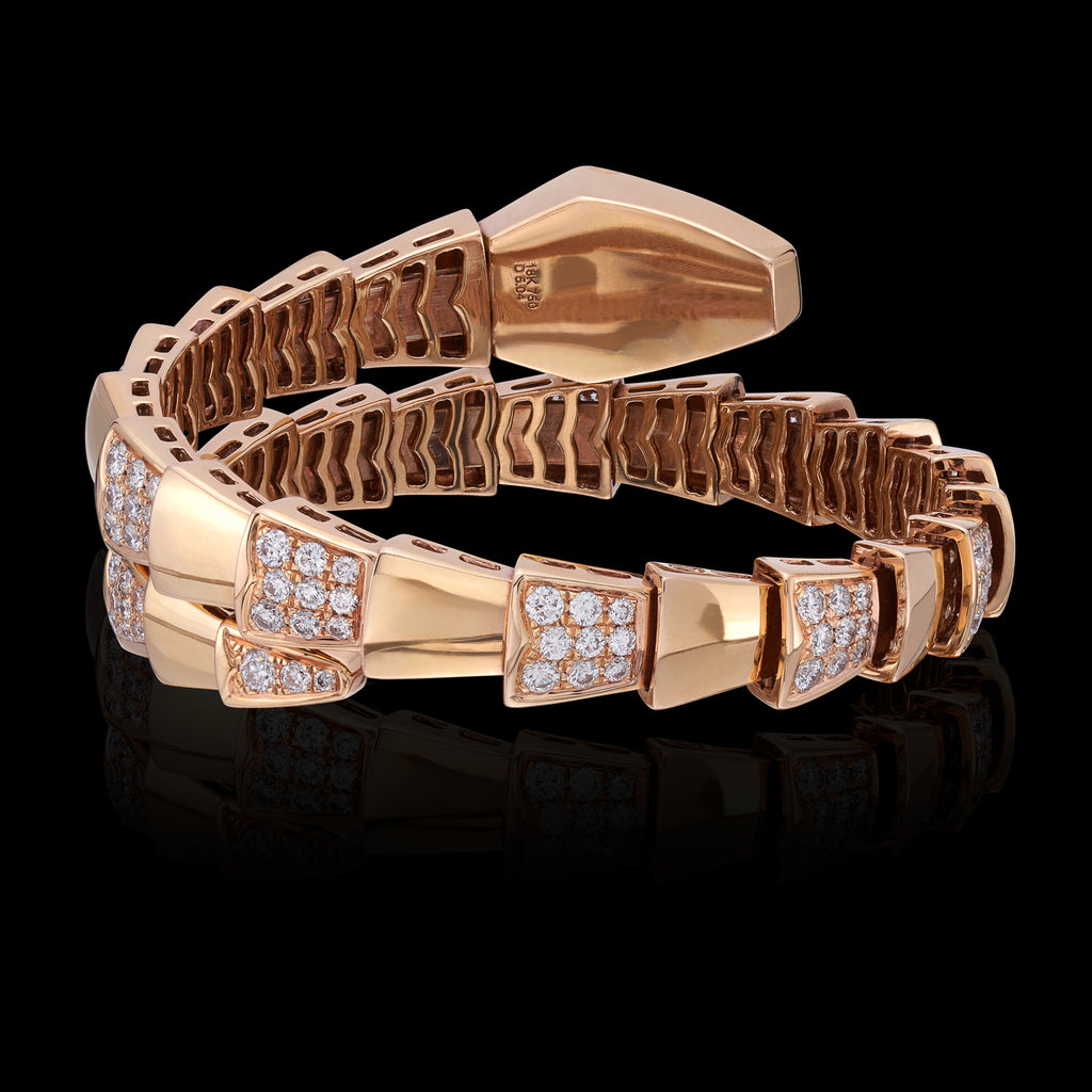 18k Rose Gold and Diamond Snake Bracelet