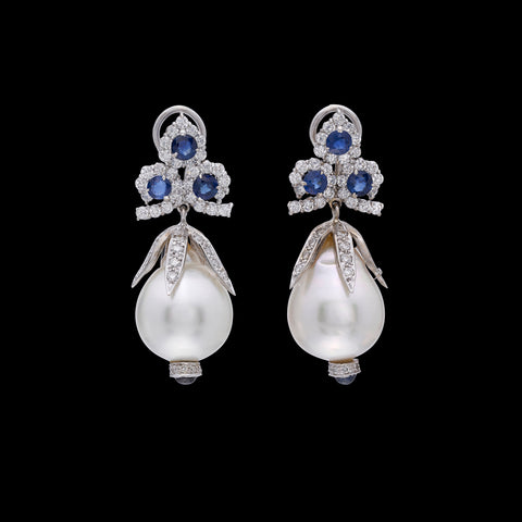 Pearl, Sapphire & Diamond Earrings