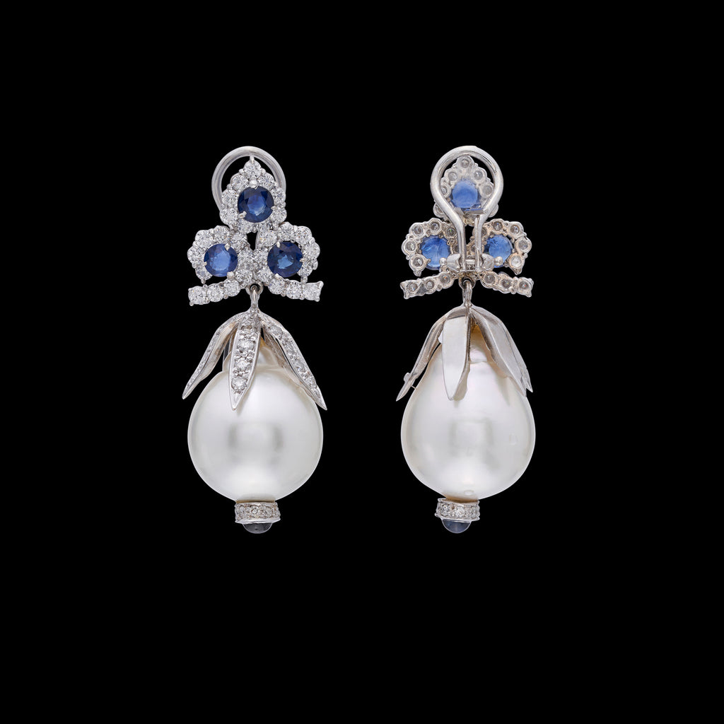 Pearl, Sapphire & Diamond Earrings