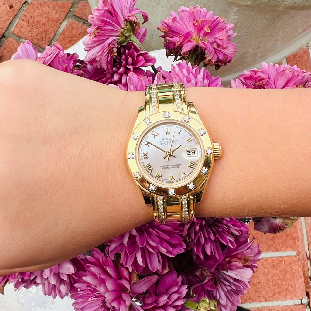 Rolex 18k Yellow Gold Woman's Datejust Pearlmaster Wristwatch