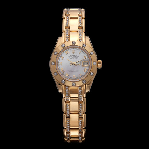 Rolex 18k Yellow Gold Woman's Datejust Pearlmaster Wristwatch