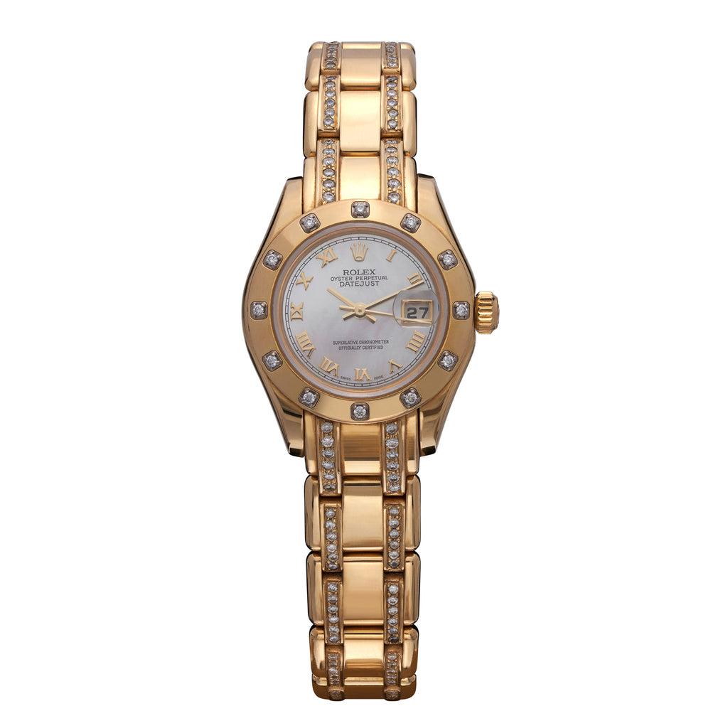 Rolex 18k Yellow Gold Woman's Datejust Pearlmaster Wristwatch