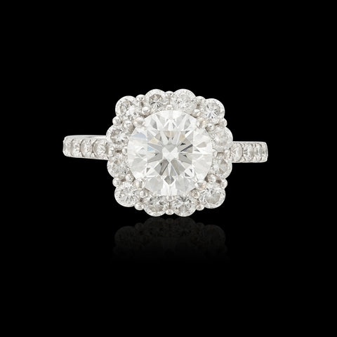1.62ct GIA F/VS Natural Diamond Halo Engagement Ring
