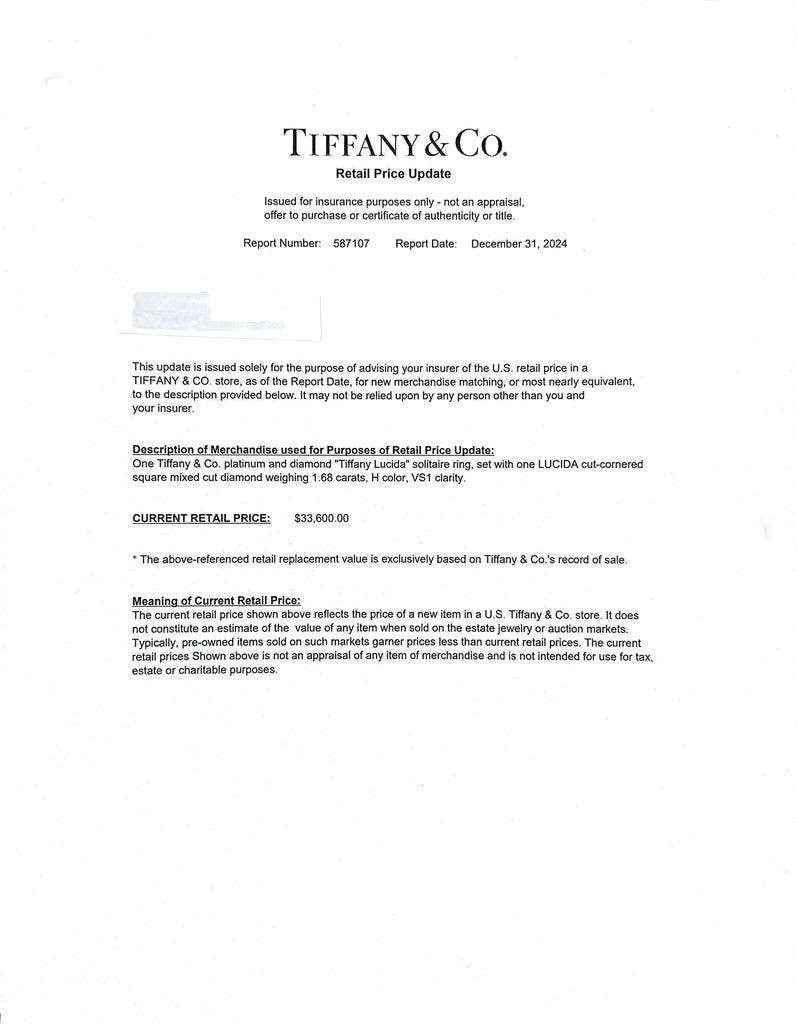 Tiffany & Co "Lucida" Asscher Cut Diamond RIng