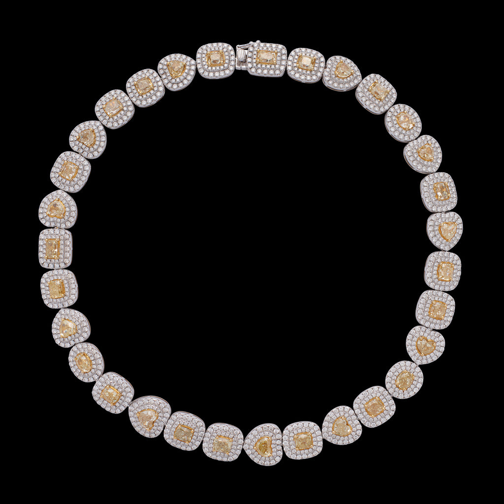 Yellow & White Diamond, 18k White Gold Necklace