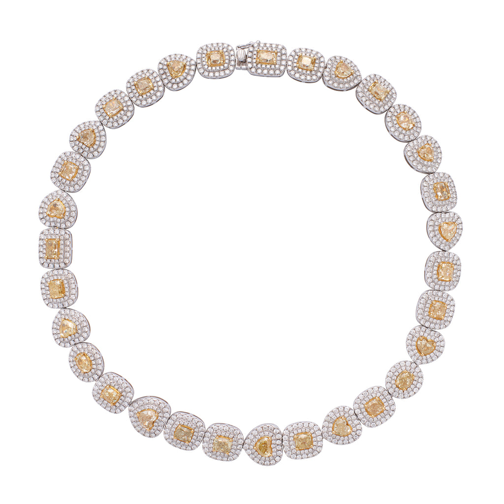 Yellow & White Diamond, 18k White Gold Necklace