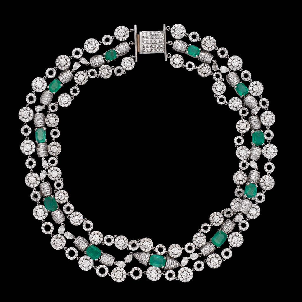Glamorous Platinum, Emerald & Diamond Necklace