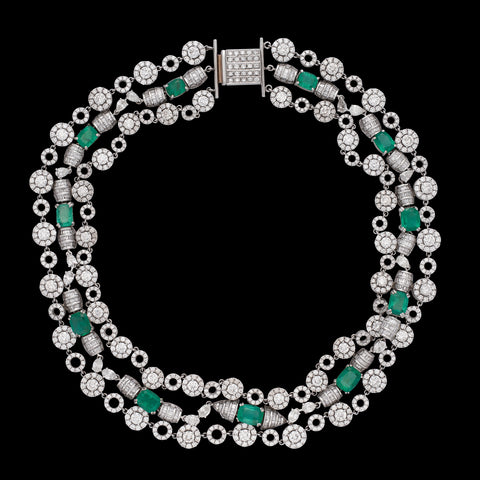 Glamorous Platinum, Emerald & Diamond Necklace