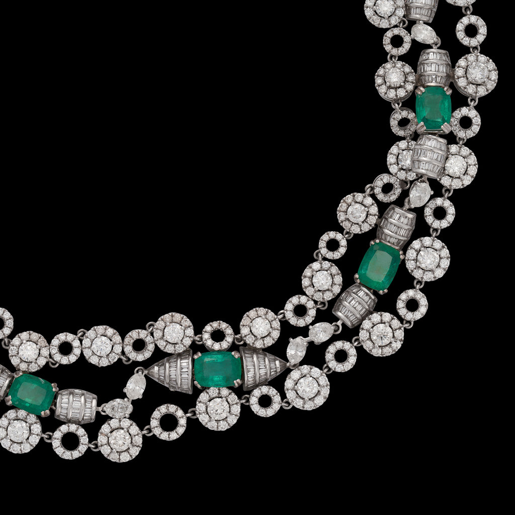 Glamorous Platinum, Emerald & Diamond Necklace