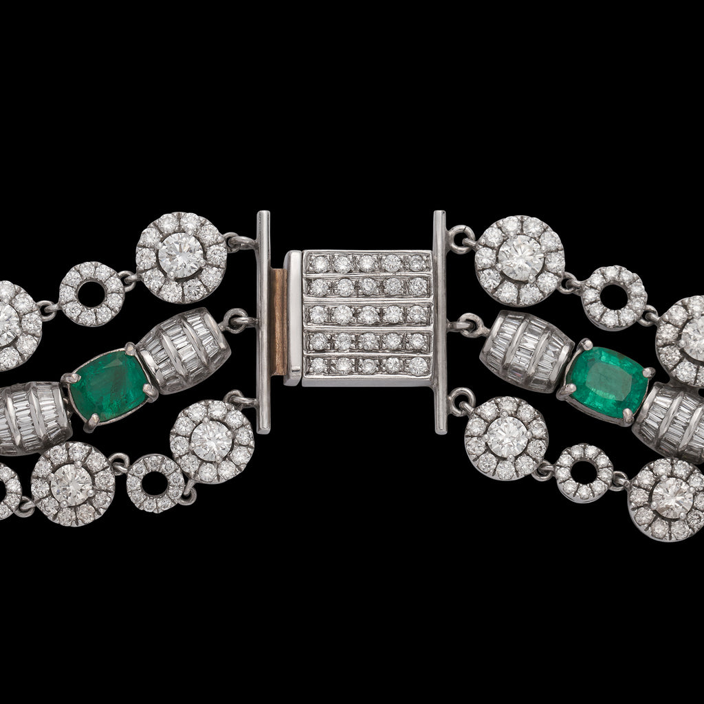 Glamorous Platinum, Emerald & Diamond Necklace