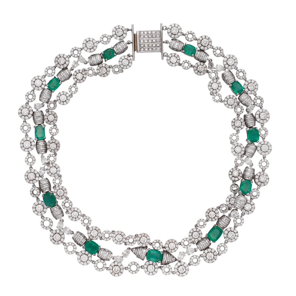 Glamorous Platinum, Emerald & Diamond Necklace