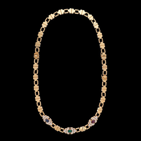 Versatile 18k Yellow Gold and Gem-Set Necklace