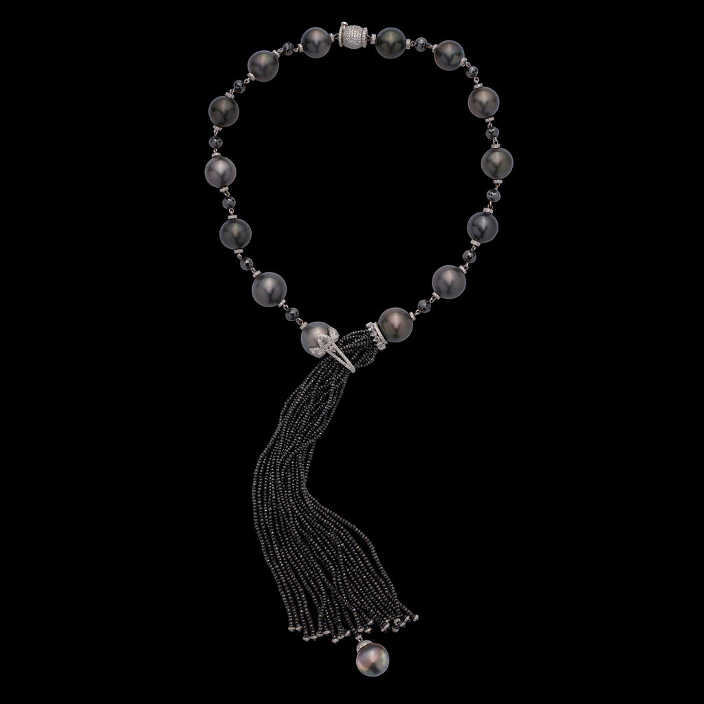 Custom Platinum, Tahitian Cultured Pearl & Diamond Necklace