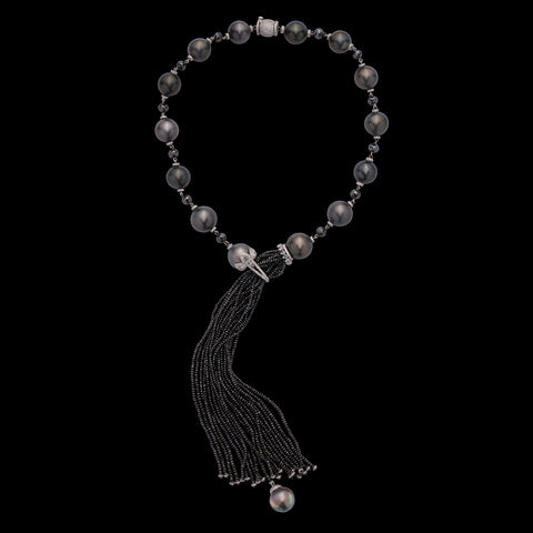Custom Platinum, Tahitian Cultured Pearl & Diamond Necklace