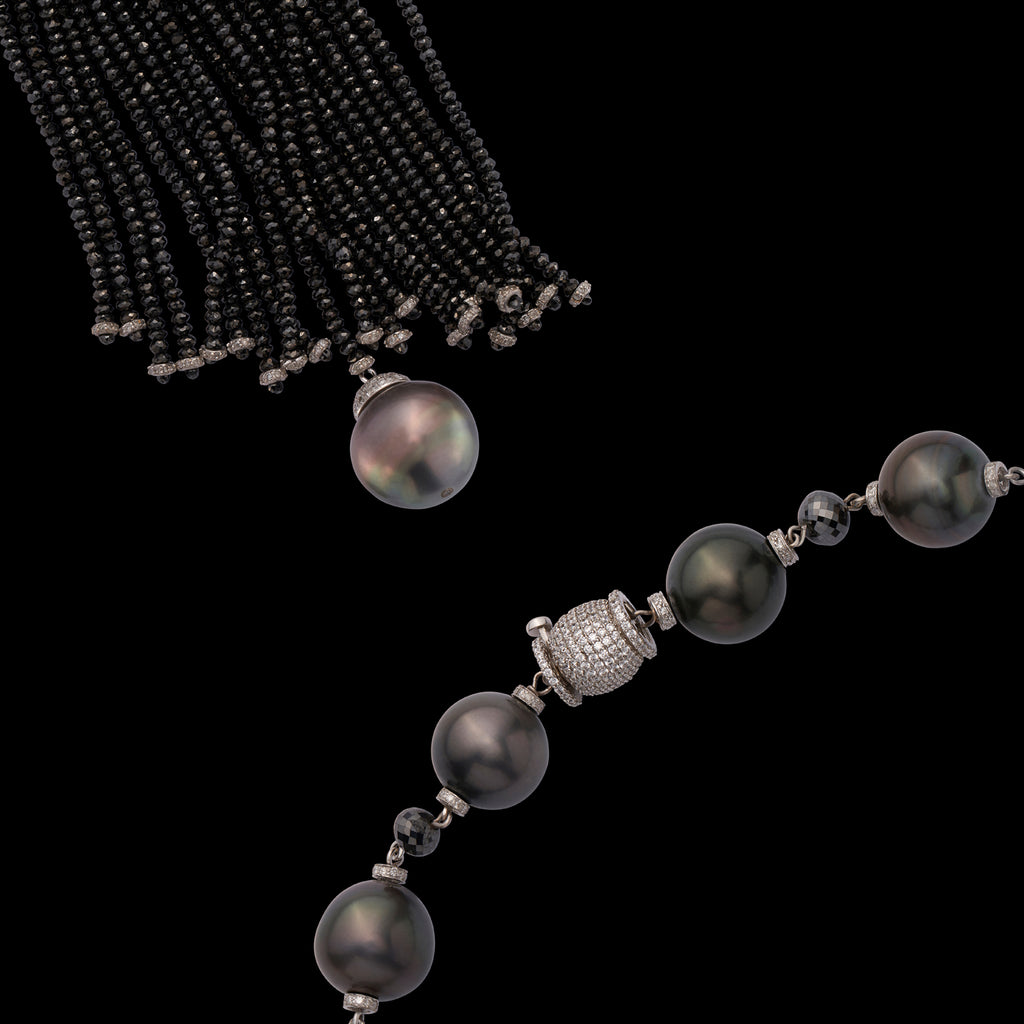 Custom Platinum, Tahitian Cultured Pearl & Diamond Necklace