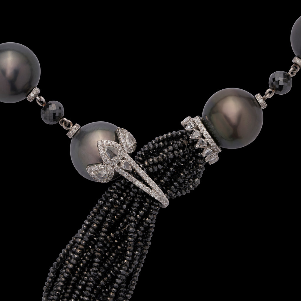 Custom Platinum, Tahitian Cultured Pearl & Diamond Necklace